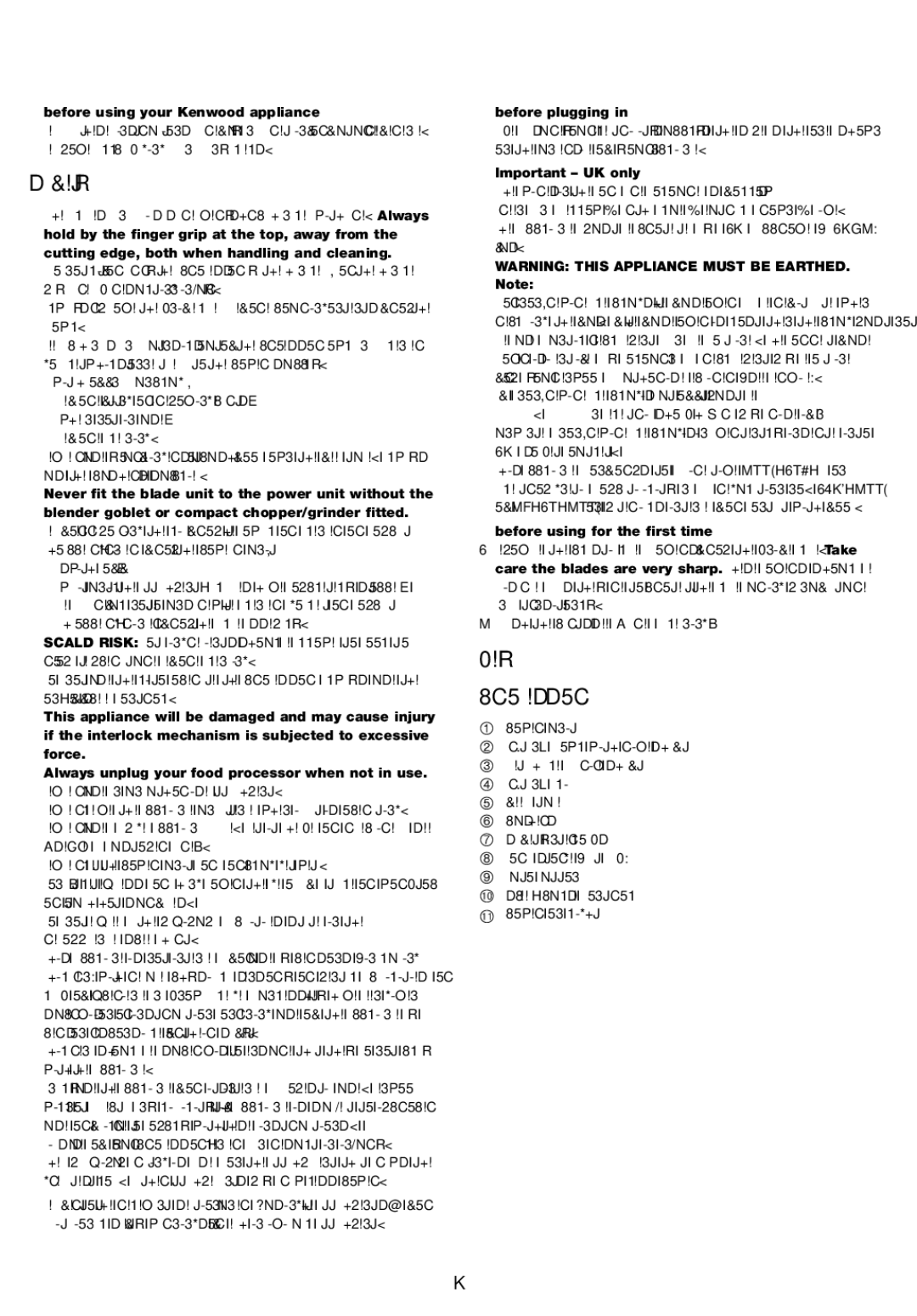 Kenwood FPM800 manual Safety, Key Processor, Before using your Kenwood appliance, Before plugging, Important UK only 