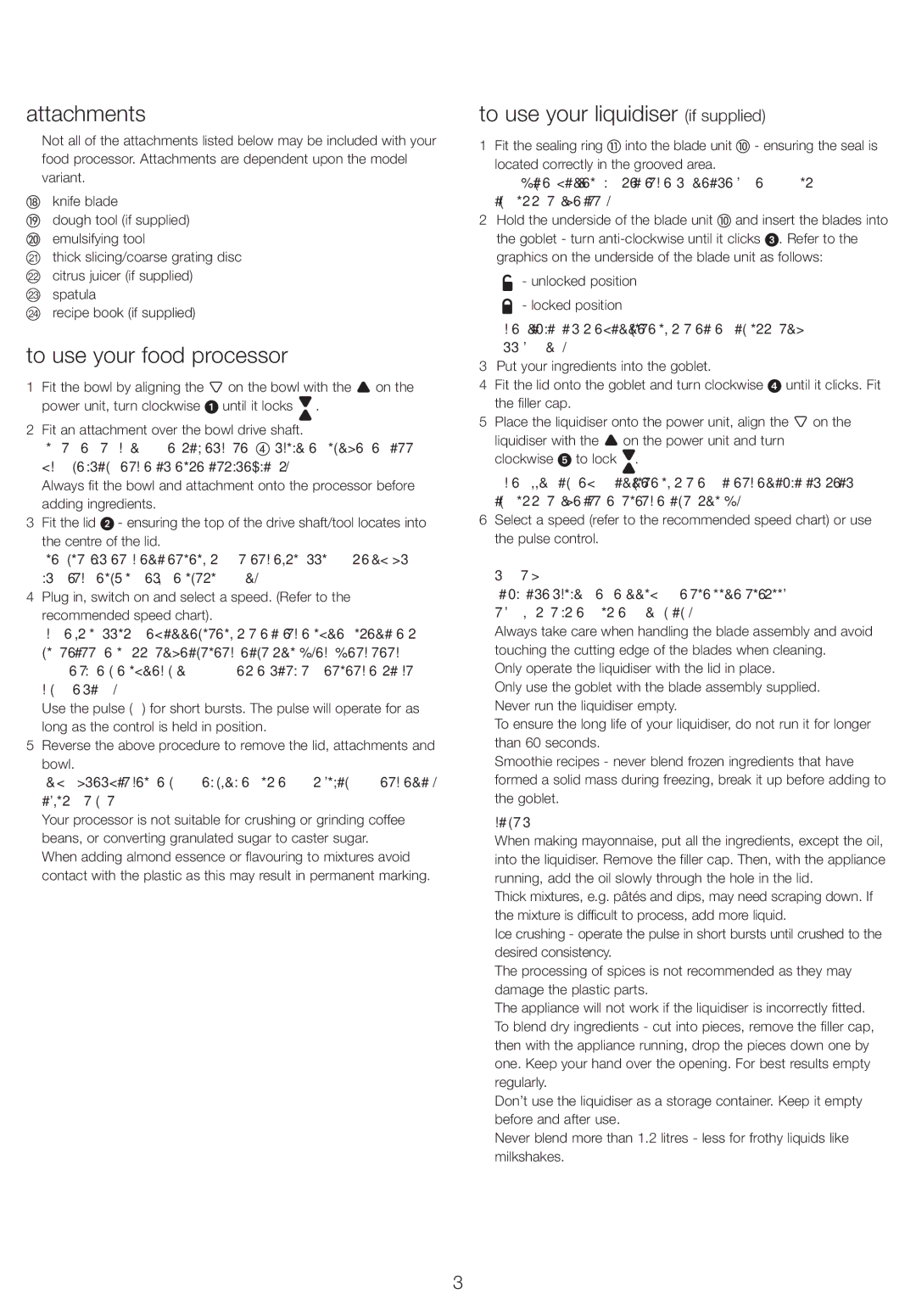 Kenwood FPP220 series, FPP210 series Attachments, To use your food processor, To use your liquidiser if supplied, Hints 