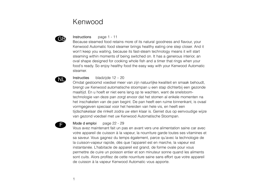 Kenwood FS260 manual Kenwood, Instructions page 1, Mode d’emploi page 22 