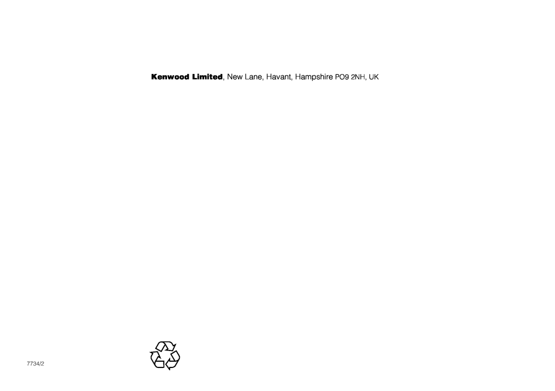 Kenwood FS260 manual Kenwood Limited, New Lane, Havant, Hampshire PO9 2NH, UK, 7734/2 