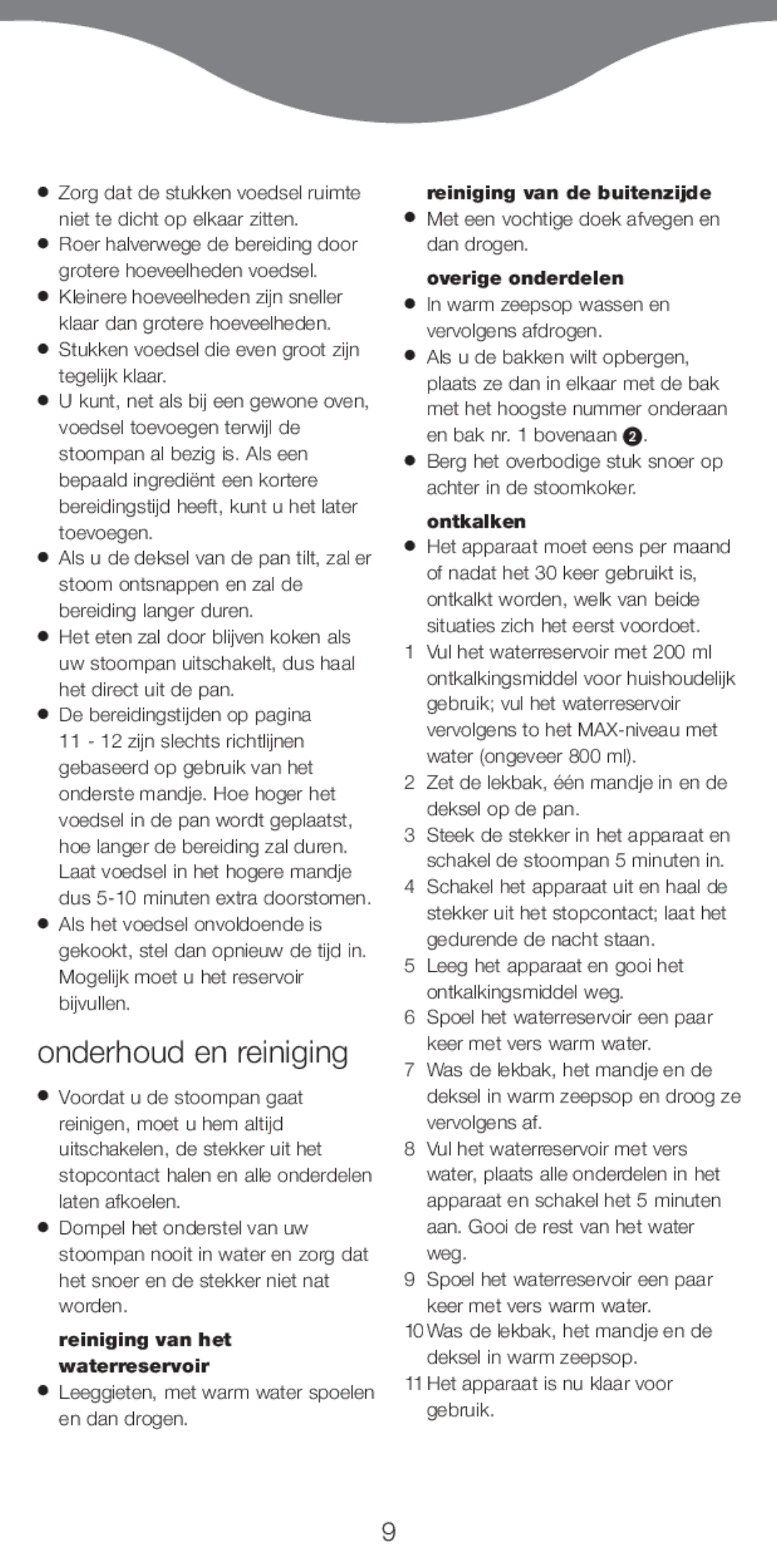 Kenwood FS370 Onderhoud en reiniging, Reiniging van het waterreservoir, Reiniging van de buitenzijde, Overige onderdelen 