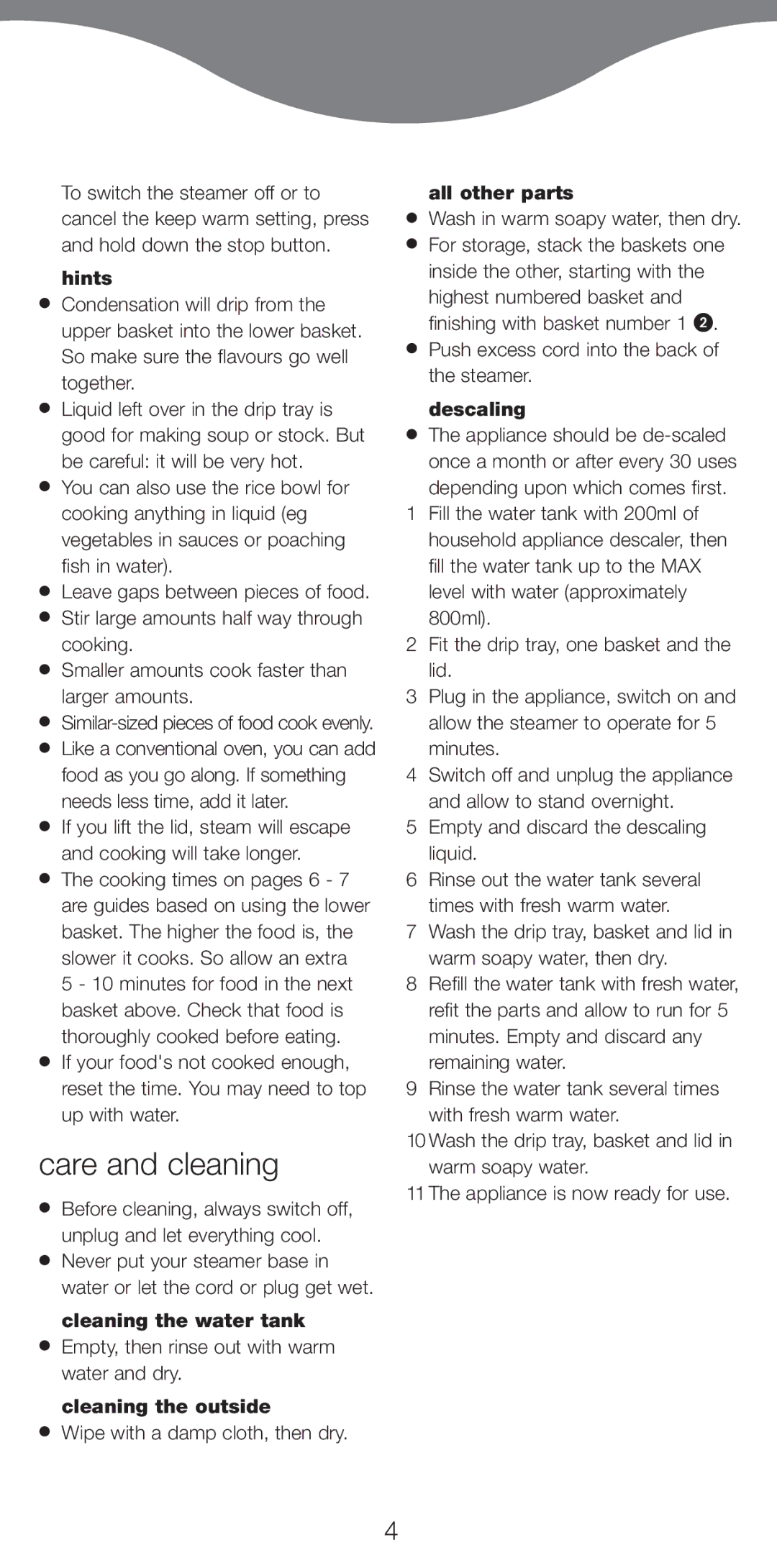 Kenwood FS470 series manual Care and cleaning 