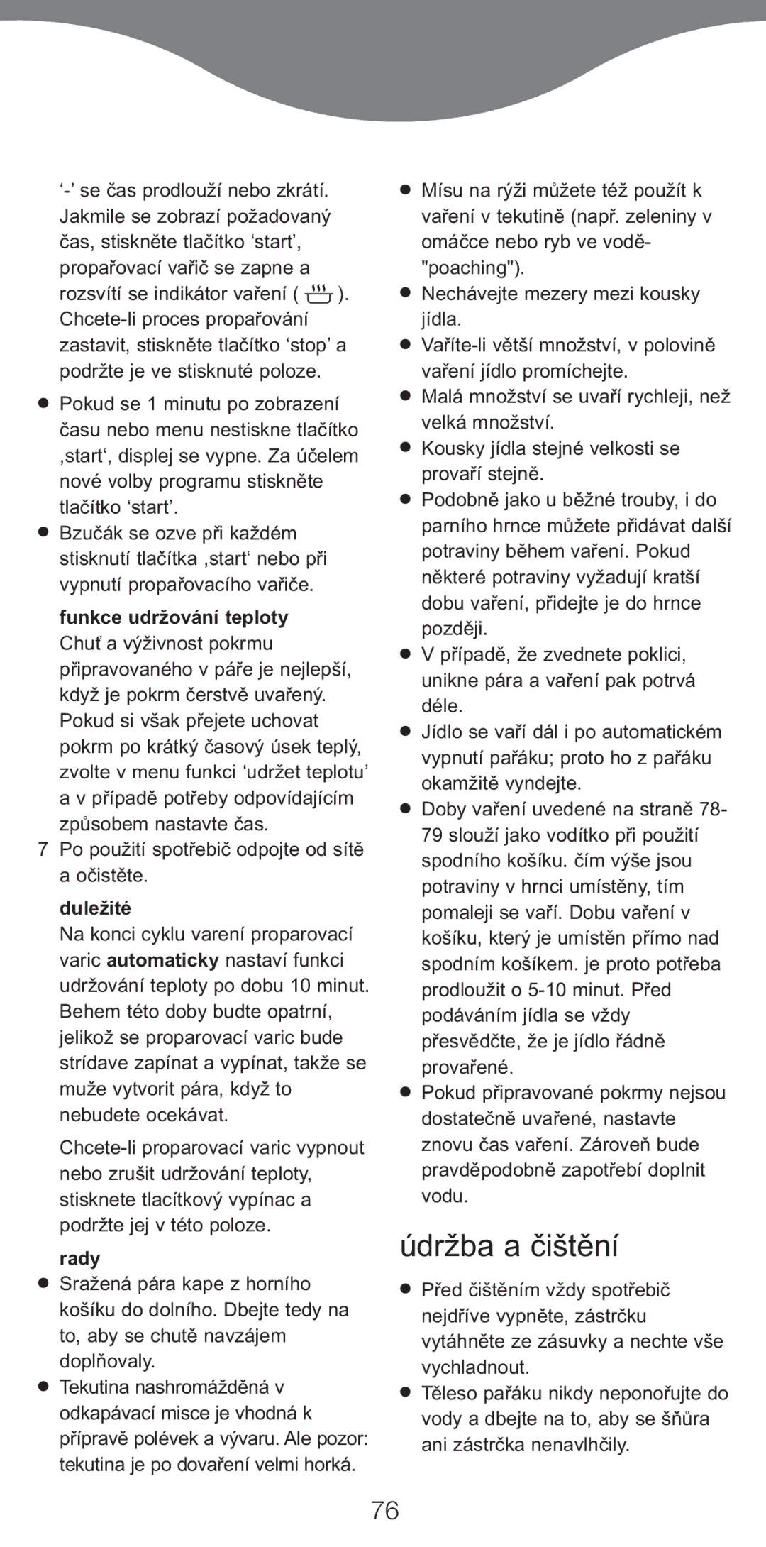 Kenwood FS470 series manual Údr¥ba a ïitêní, Po pou¥ití spot¡ebiï odpojte od sítê a oïistête, Dule¥ité, Rady 