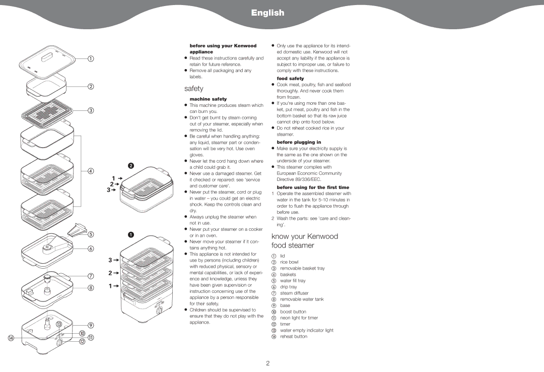 Kenwood FS620 manual English, Safety, Know your Kenwood food steamer 