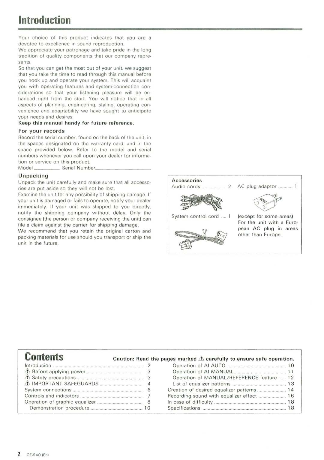 Kenwood GE-940 manual 