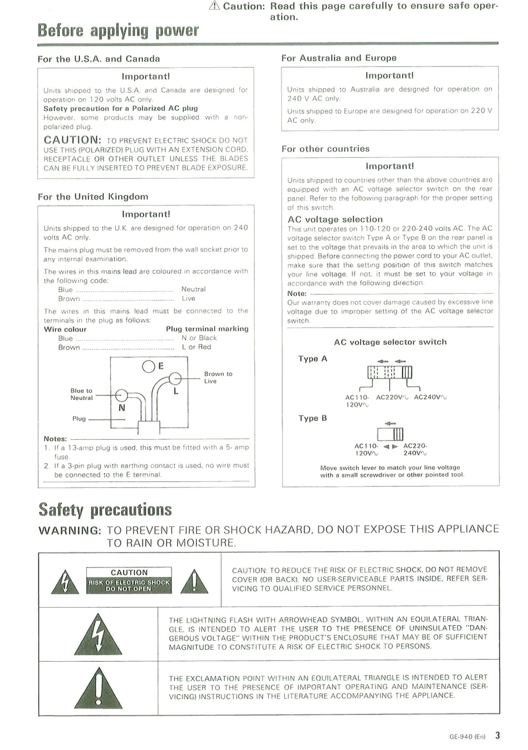 Kenwood GE-940 manual 