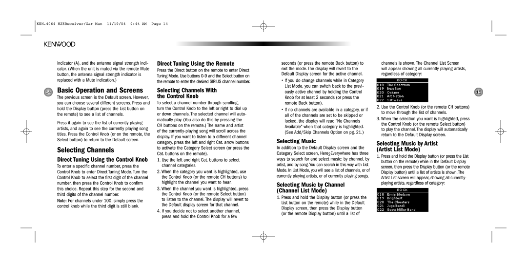 Kenwood H2EC operating instructions Selecting Channels 