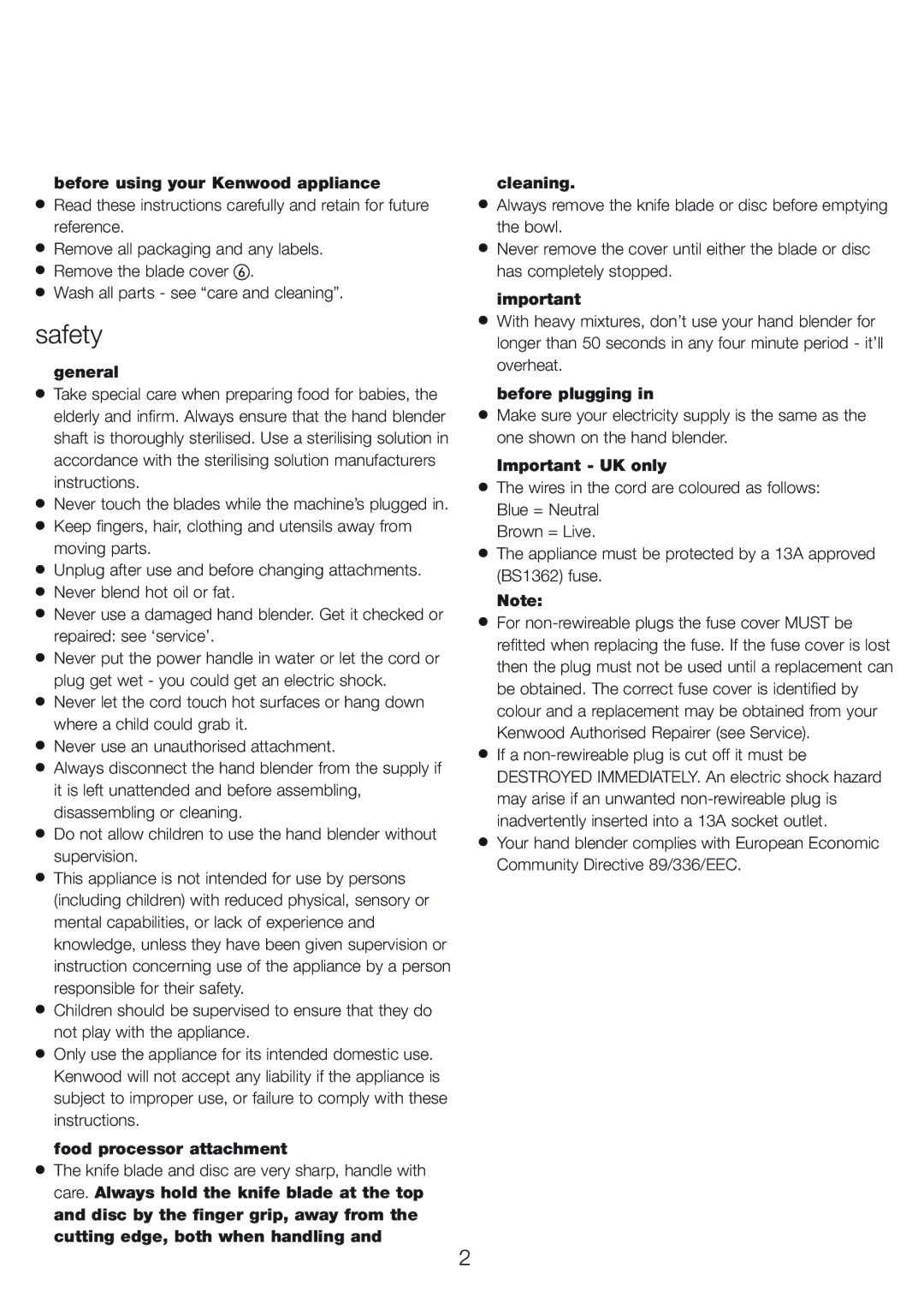 Kenwood HB790 series manual Safety 