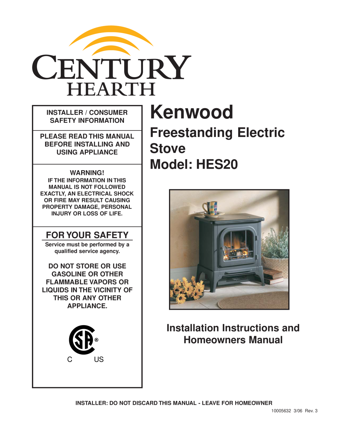 Kenwood HES20 installation instructions Safety Information, Using Appliance, Do Not Store Or Use, Gasoline Or Other 