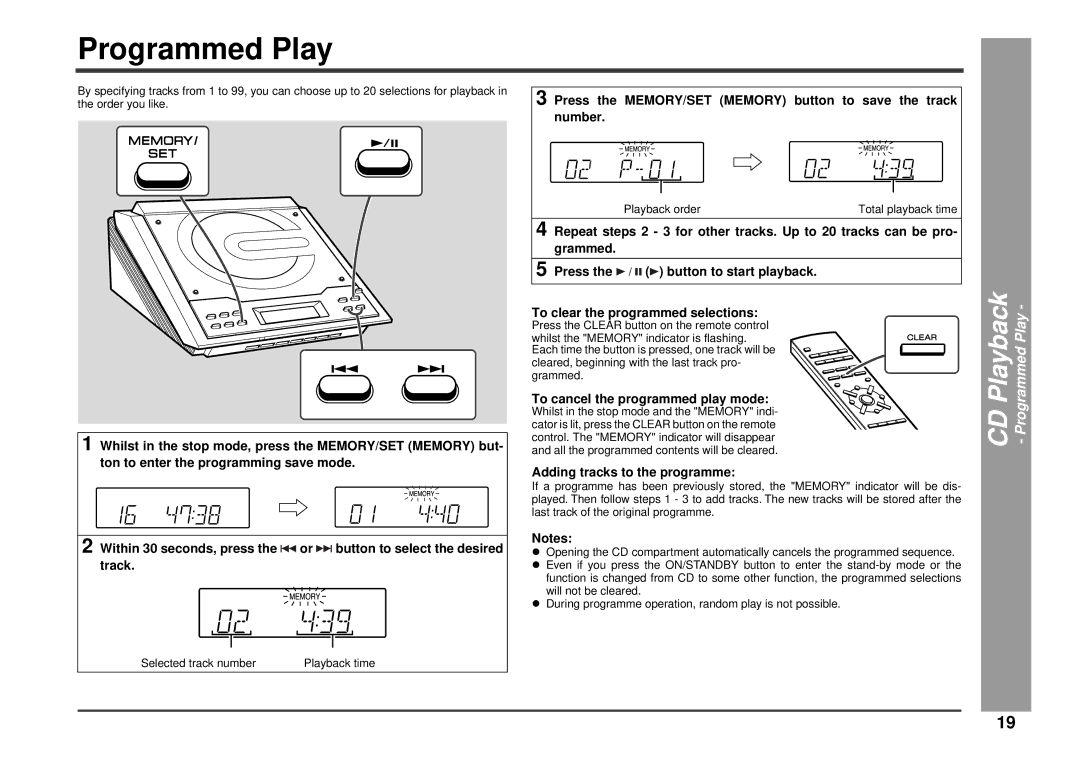 Kenwood HM-233 instruction manual Programmed Play, To cancel the programmed play mode, Adding tracks to the programme 