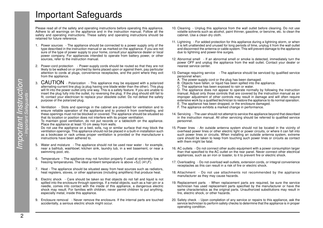 Kenwood HM-233 instruction manual Important Safeguards, Instruction 