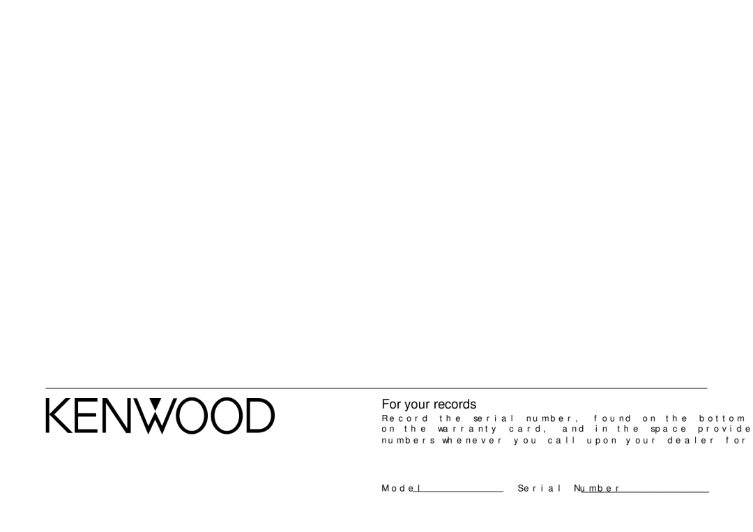 Kenwood HM-233 instruction manual For your records 