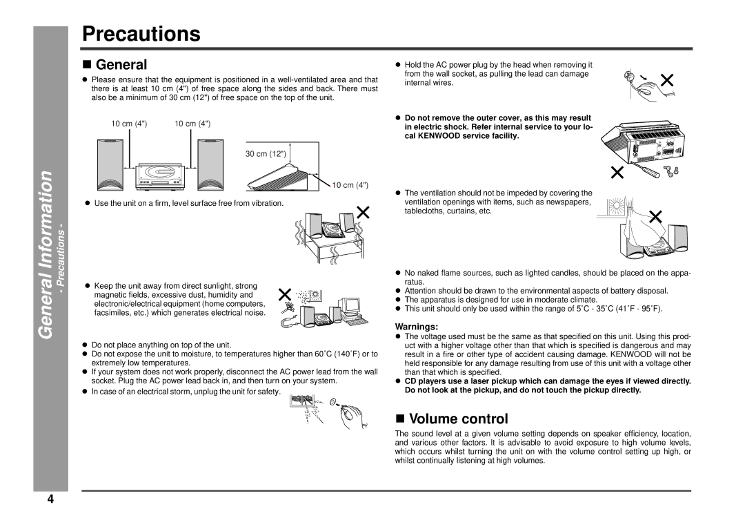 Kenwood HM-233 instruction manual Precautions, General, Volume control 