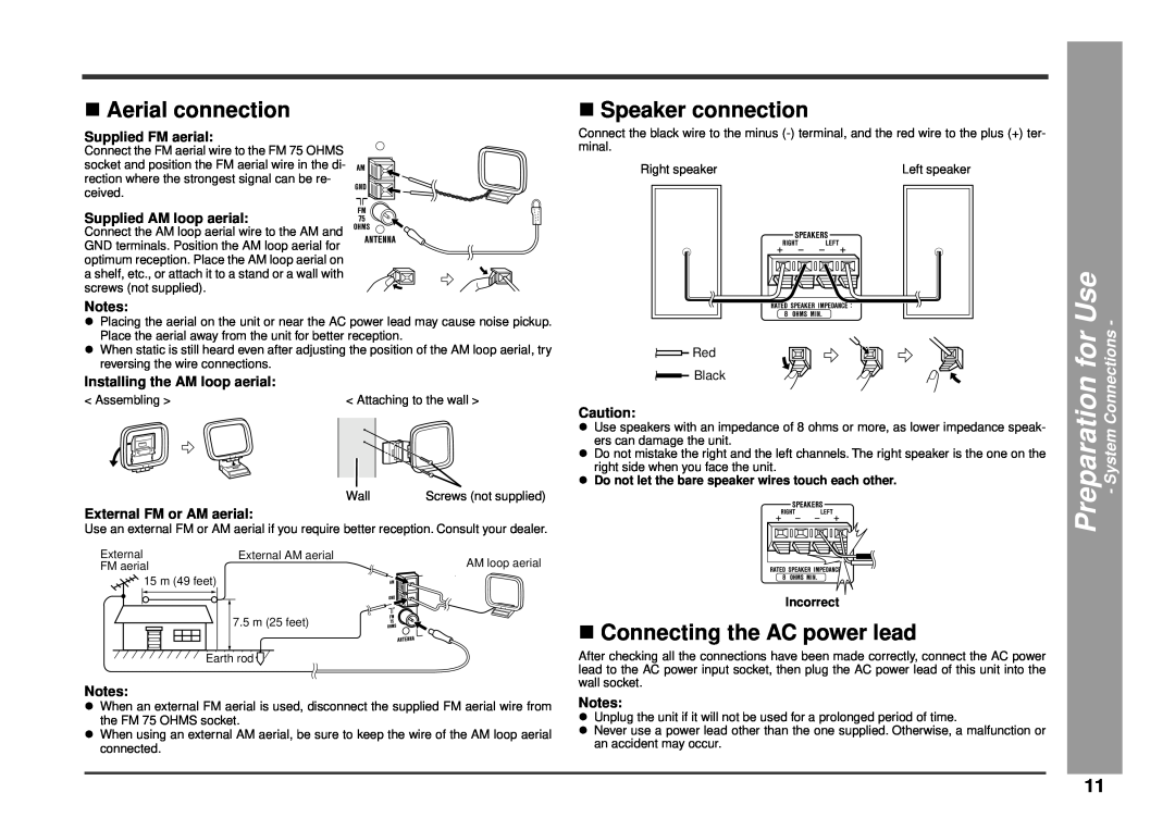 Kenwood HM-233 instruction manual νAerial connection, νSpeaker connection, νConnecting the AC power lead 