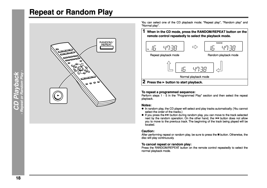 Kenwood HM-233 instruction manual Repeat or Random Play, Playback, CD Repeat 