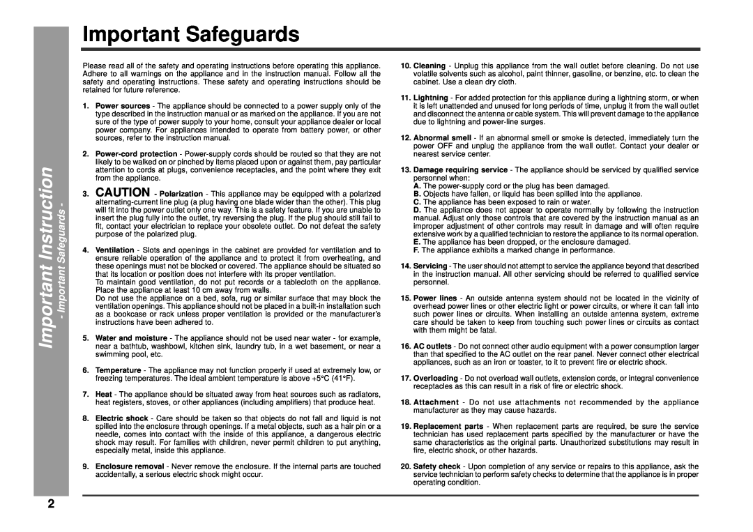 Kenwood HM-233 instruction manual Important Safeguards, Instruction 