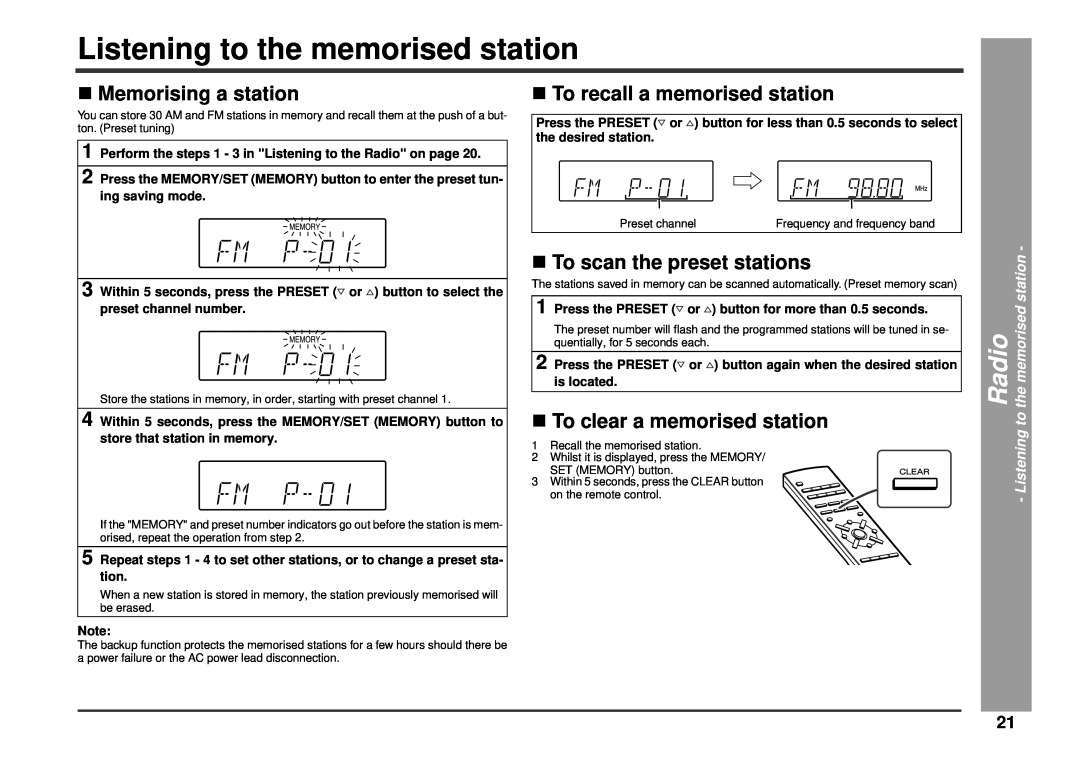 Kenwood HM-233 instruction manual Listening to the memorised station, ν Memorising a station, νTo scan the preset stations 