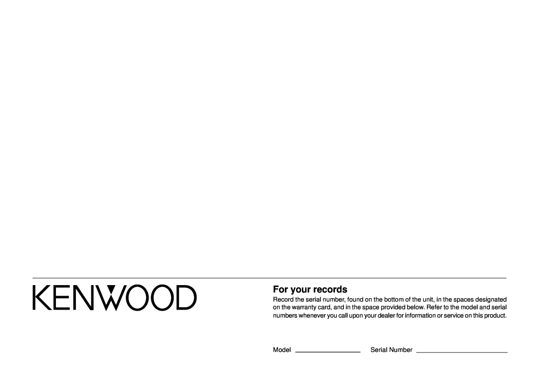 Kenwood HM-233 instruction manual For your records, Model, Serial Number 