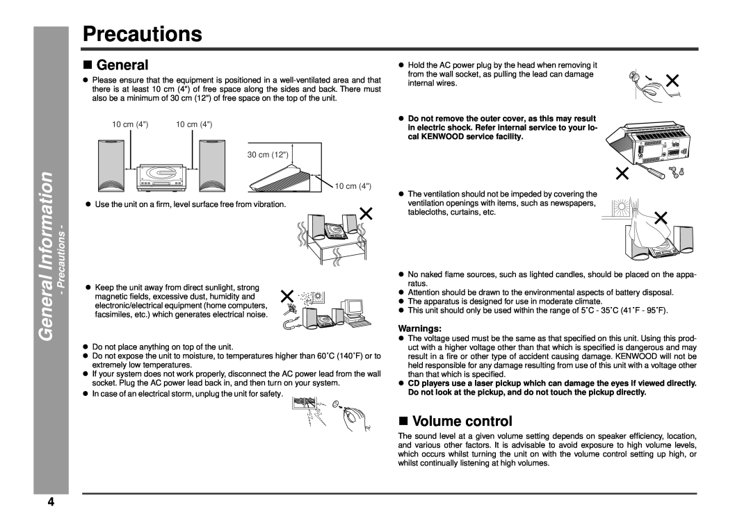 Kenwood HM-233 instruction manual Precautions, νGeneral, νVolume control 