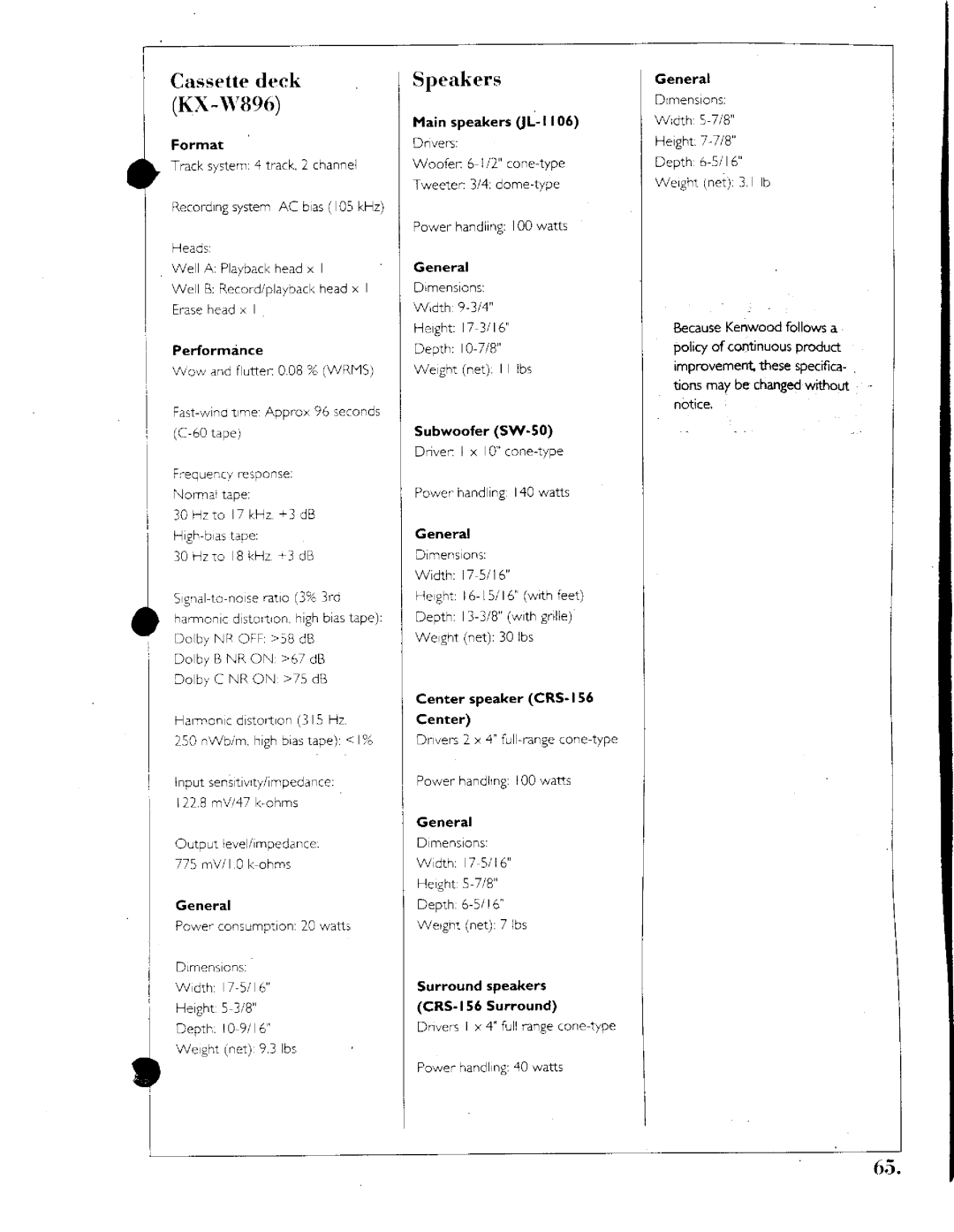 Kenwood 1050 AV, Home Theater System, 201 manual 