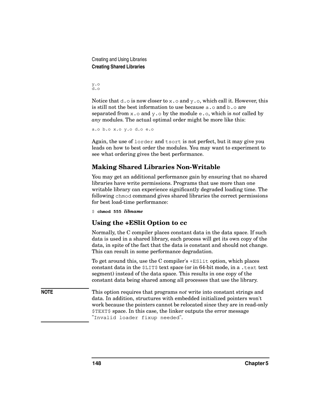 Kenwood HP 9000 manual Making Shared Libraries Non-Writable, Using the +ESlit Option to cc, 148 