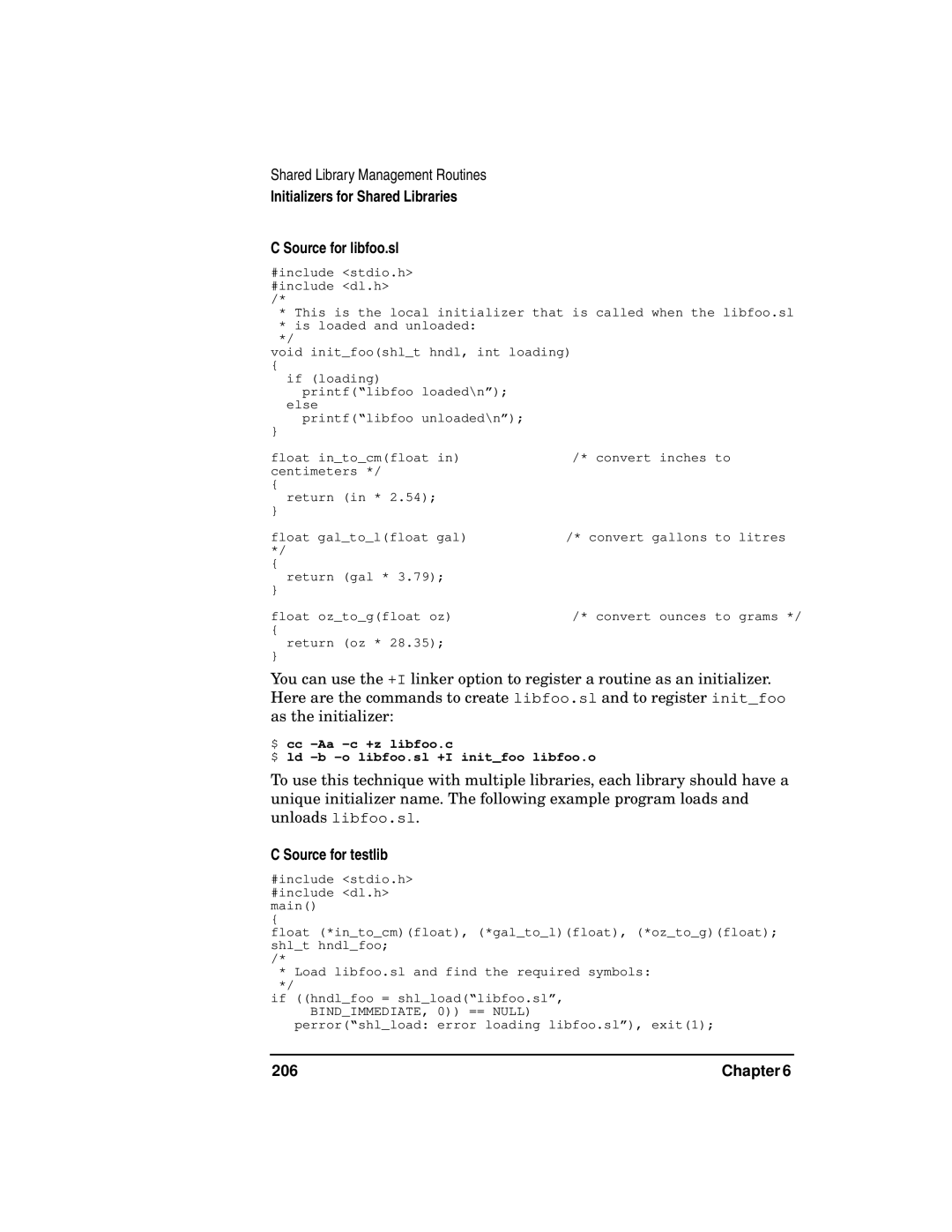 Kenwood HP 9000 manual Initializers for Shared Libraries Source for libfoo.sl, Source for testlib, 206 