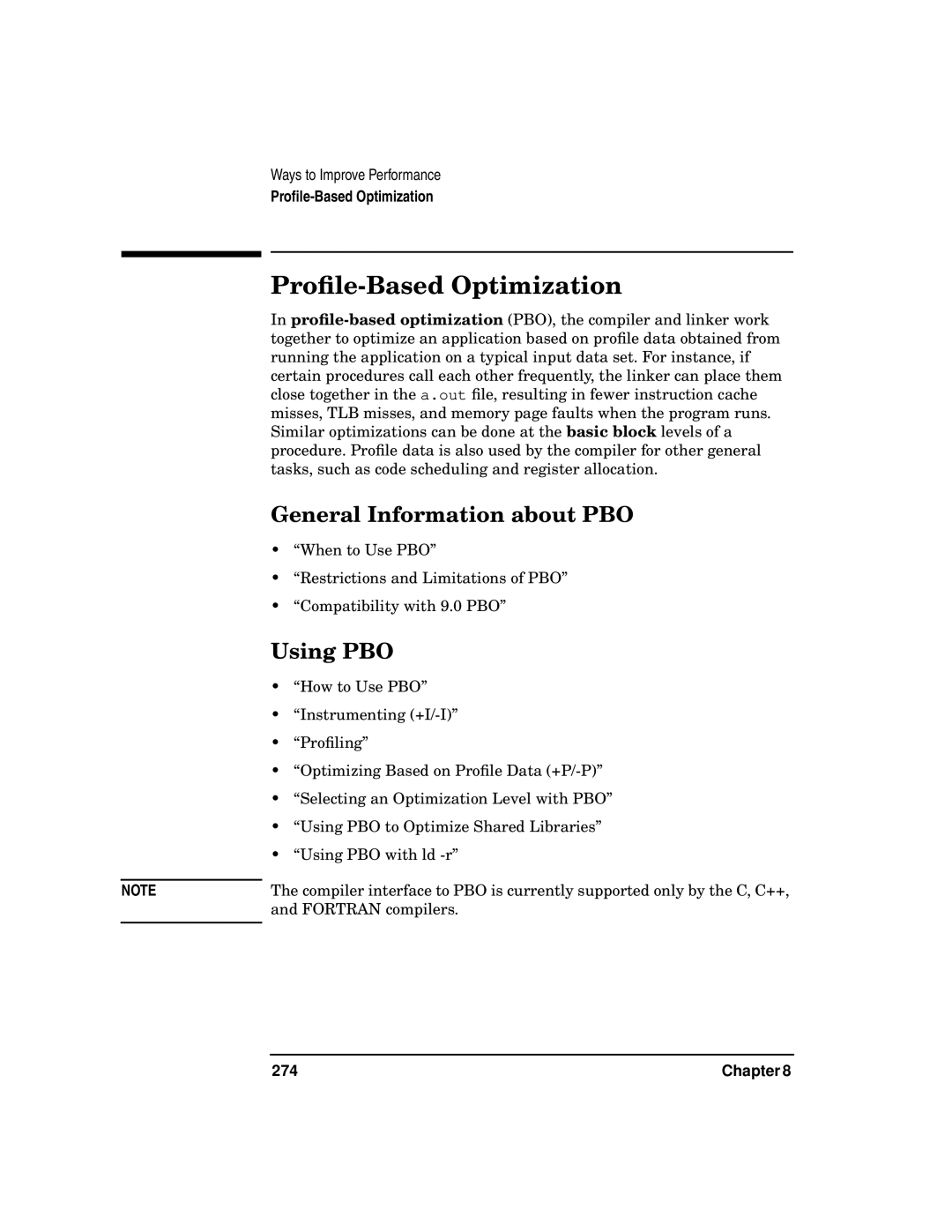 Kenwood HP 9000 manual Proﬁle-Based Optimization, General Information about PBO, Using PBO, 274 