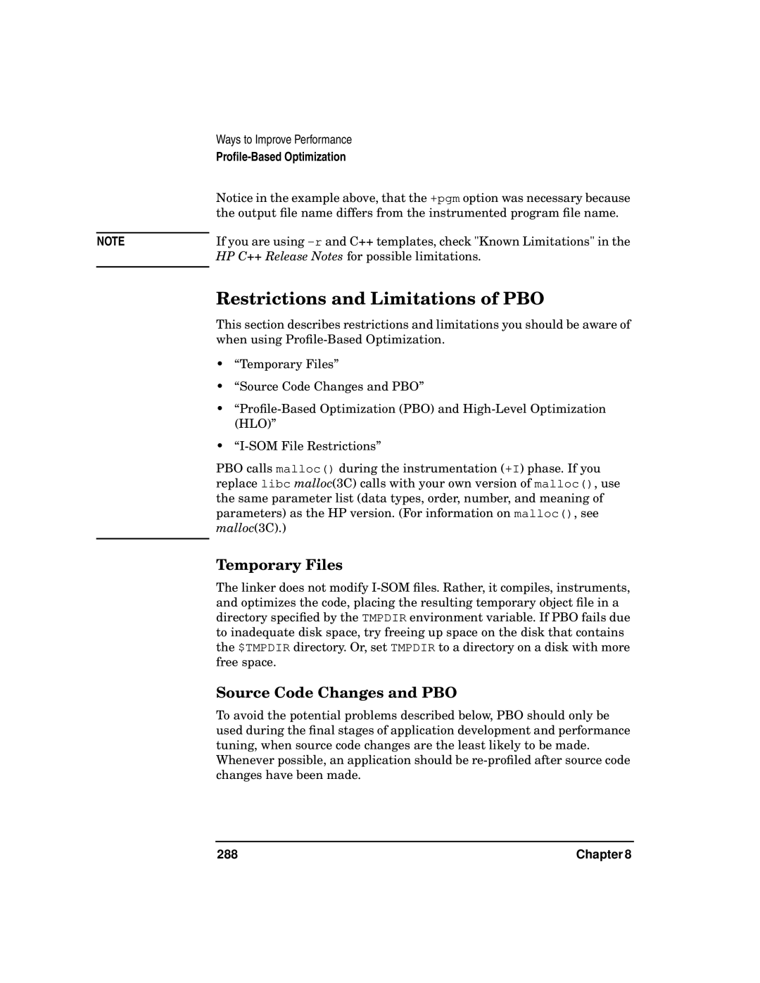 Kenwood HP 9000 manual Restrictions and Limitations of PBO, Temporary Files, Source Code Changes and PBO, 288 