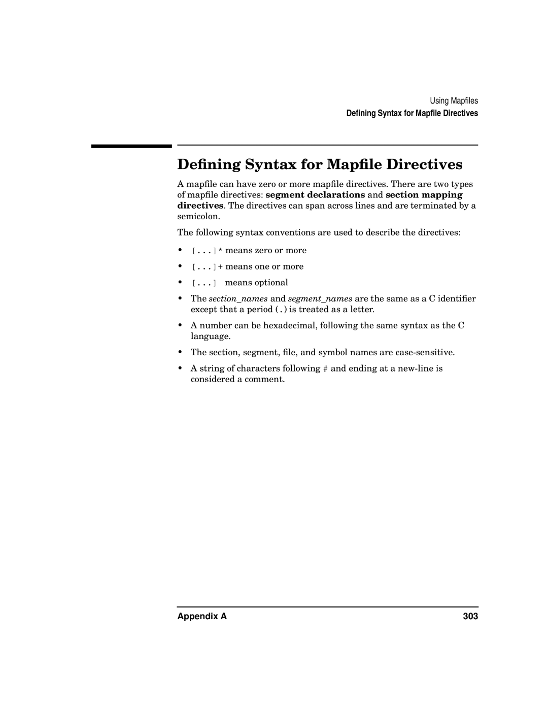 Kenwood HP 9000 manual Deﬁning Syntax for Mapﬁle Directives, Appendix a 303 