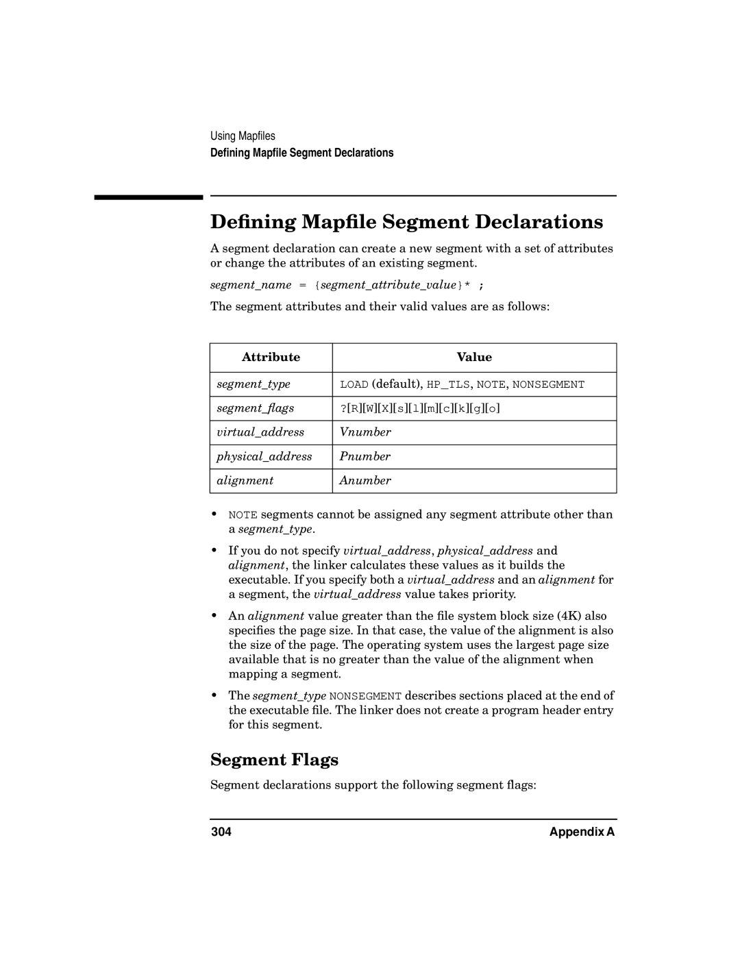 Kenwood HP 9000 manual Deﬁning Mapﬁle Segment Declarations, Segment Flags, 304 