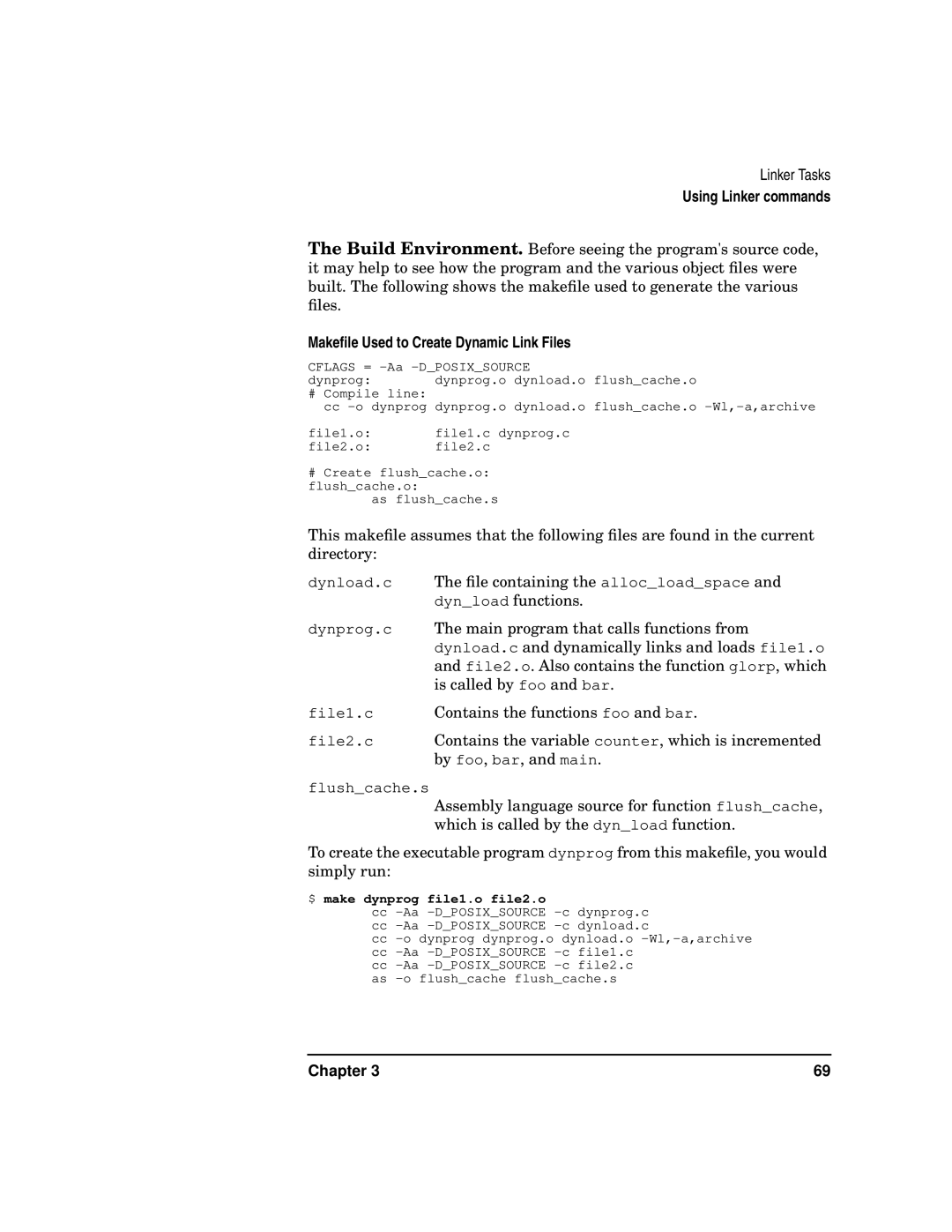 Kenwood HP 9000 manual Makeﬁle Used to Create Dynamic Link Files, $ make dynprog file1.o file2.o 