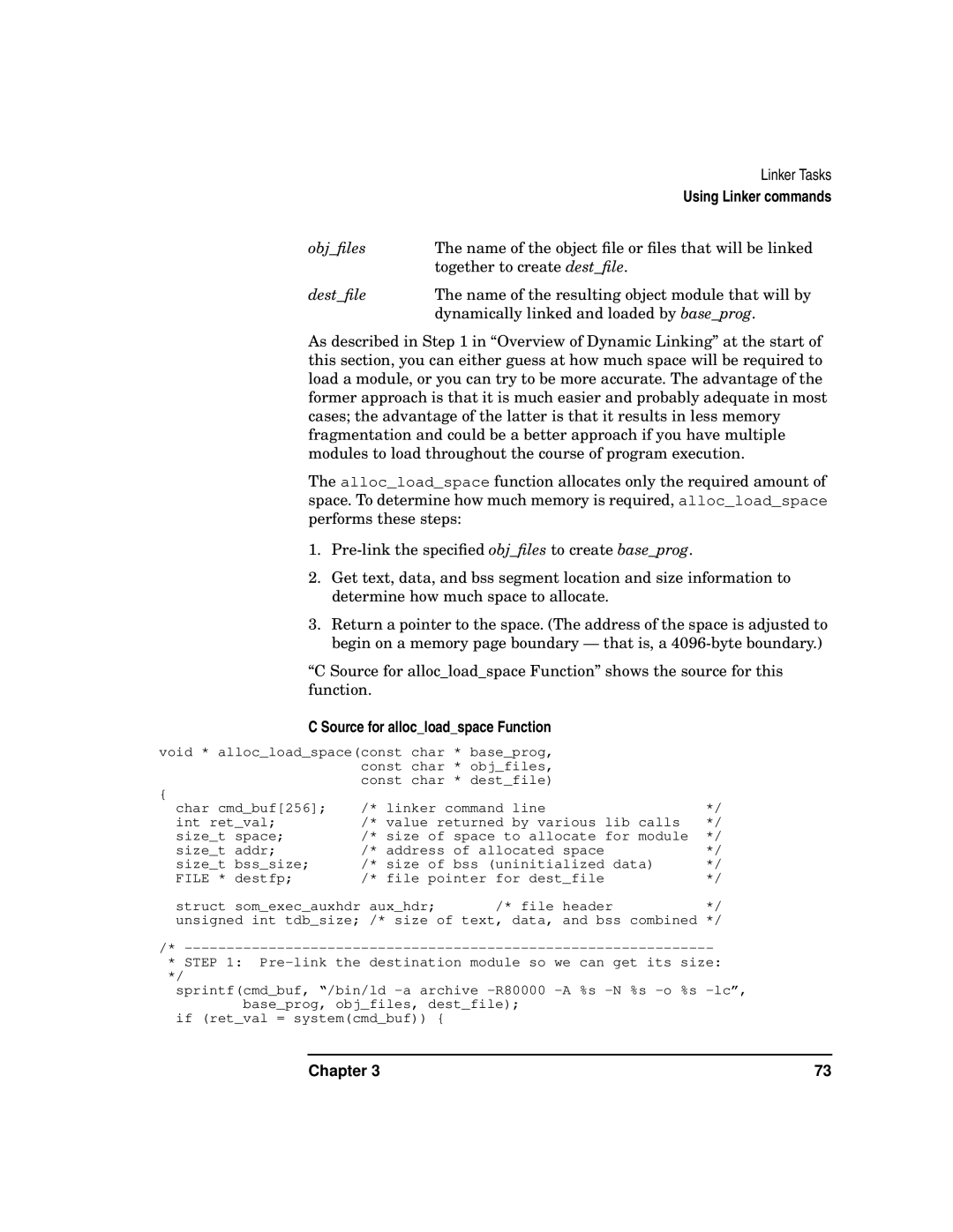 Kenwood HP 9000 manual Using Linker commands, Source for allocloadspace Function 