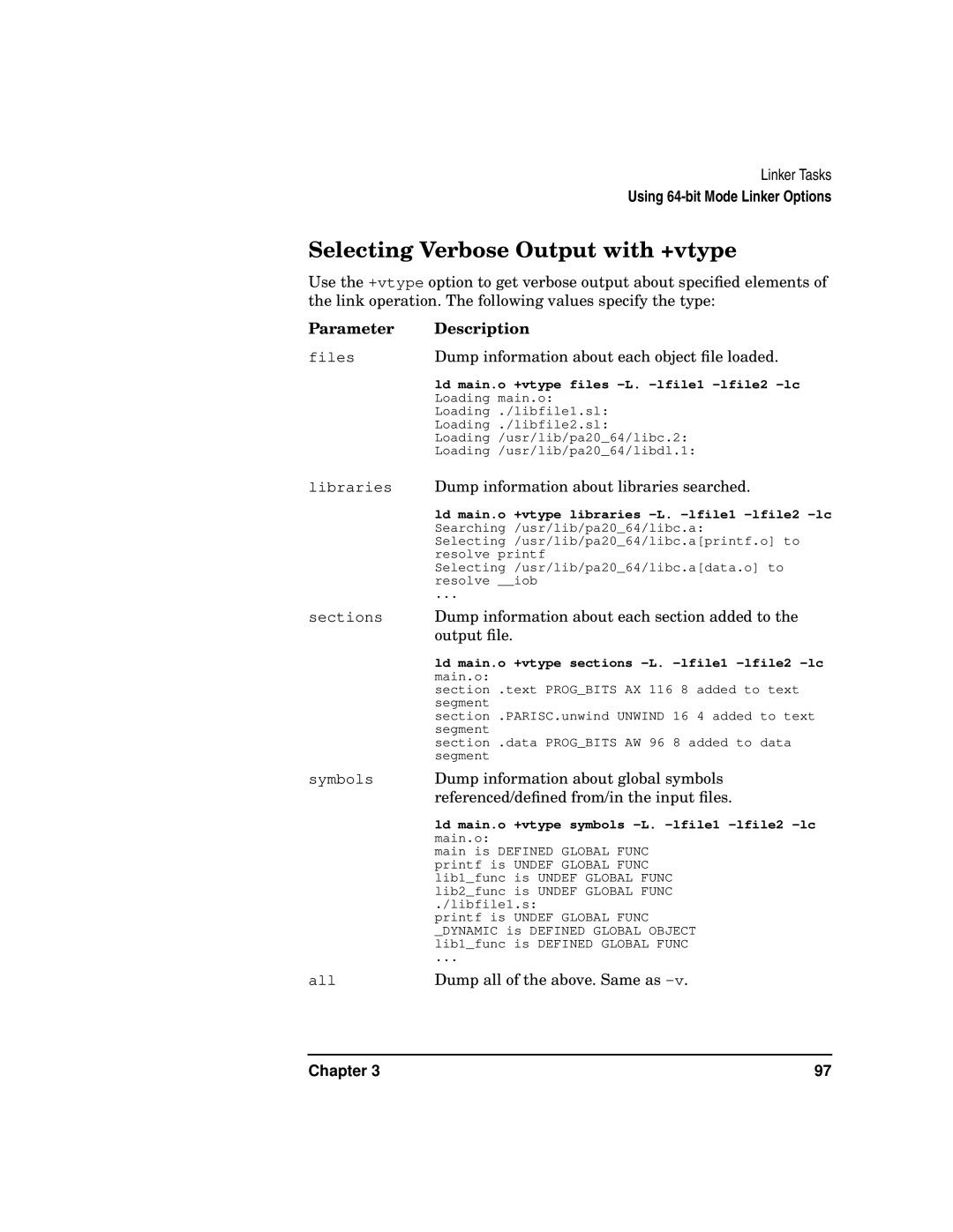 Kenwood HP 9000 manual Selecting Verbose Output with +vtype, Parameter Description 