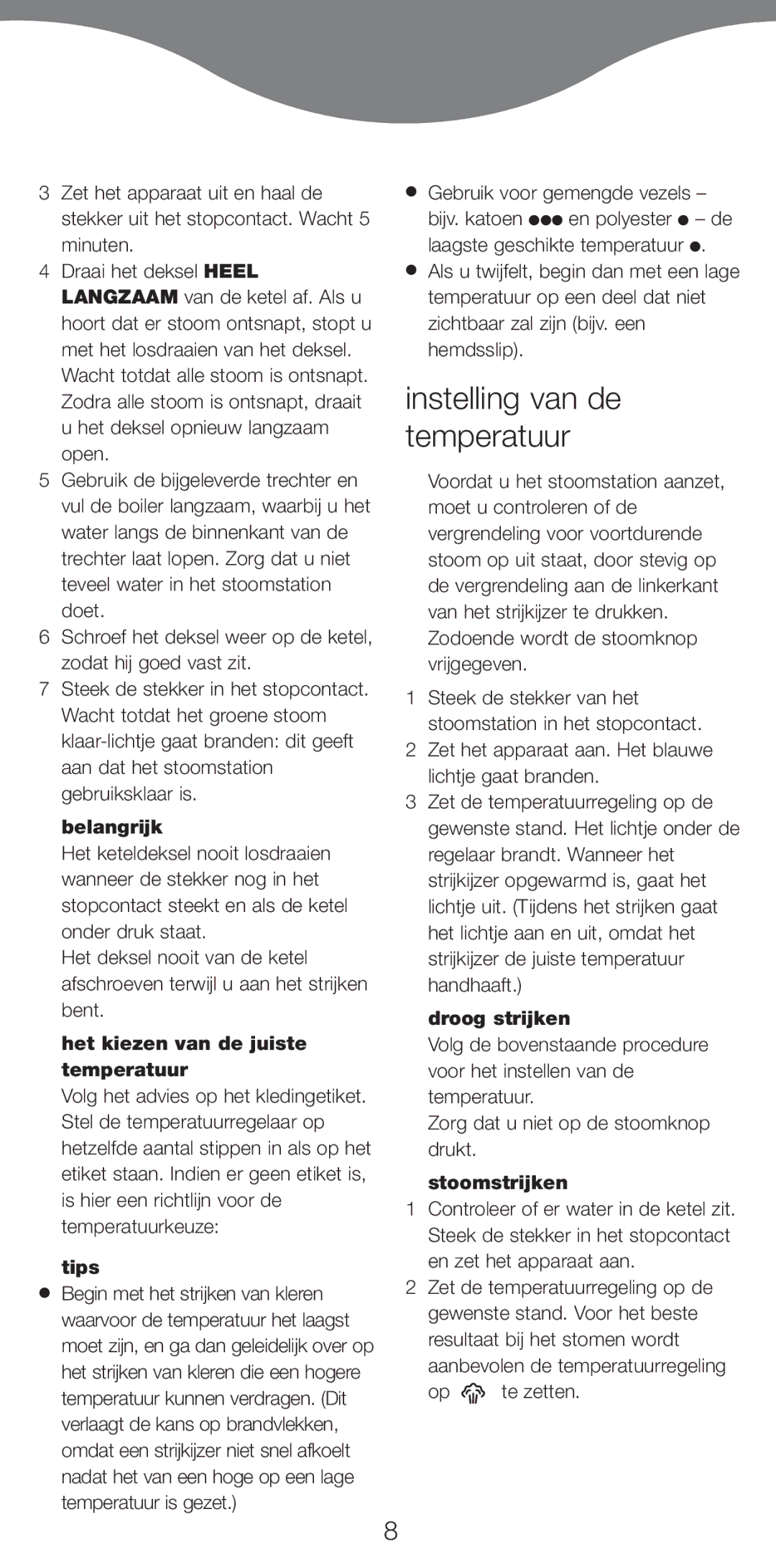 Kenwood IC450 Series, IC400 Series manual Instelling van de temperatuur 