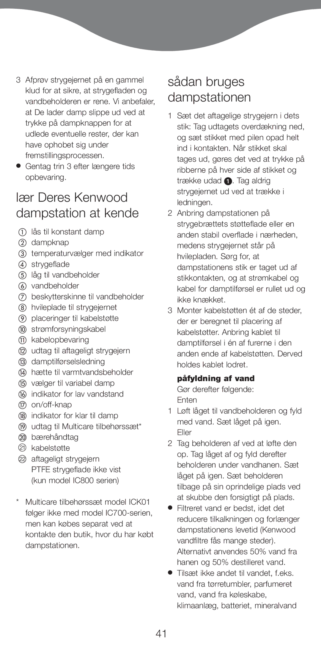 Kenwood IC800, IC700 manual Lær Deres Kenwood dampstation at kende, Sådan bruges dampstationen, Enten, Eller 