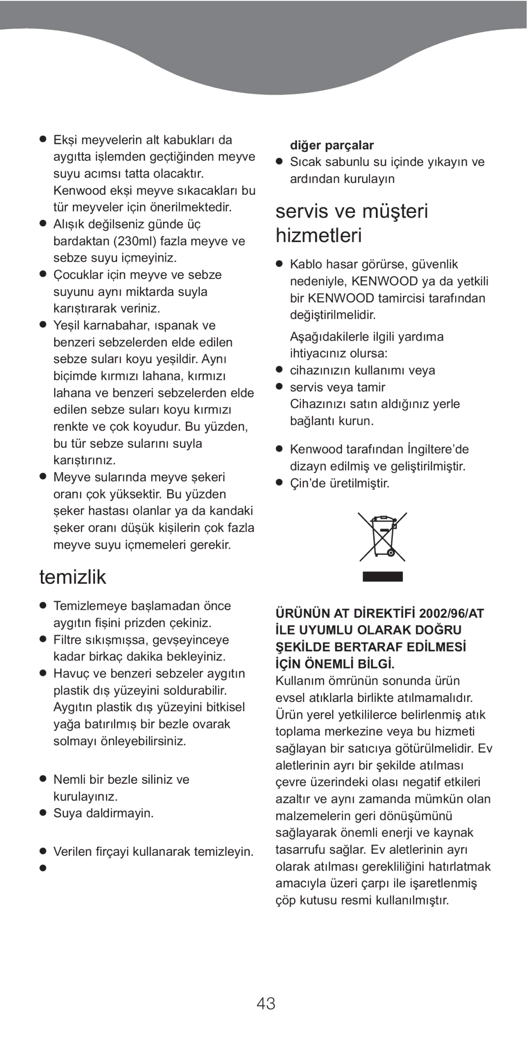 Kenwood JE750 series manual Servis ve müşteri hizmetleri, Temizlik, Diğer parçalar, Güç birimi 