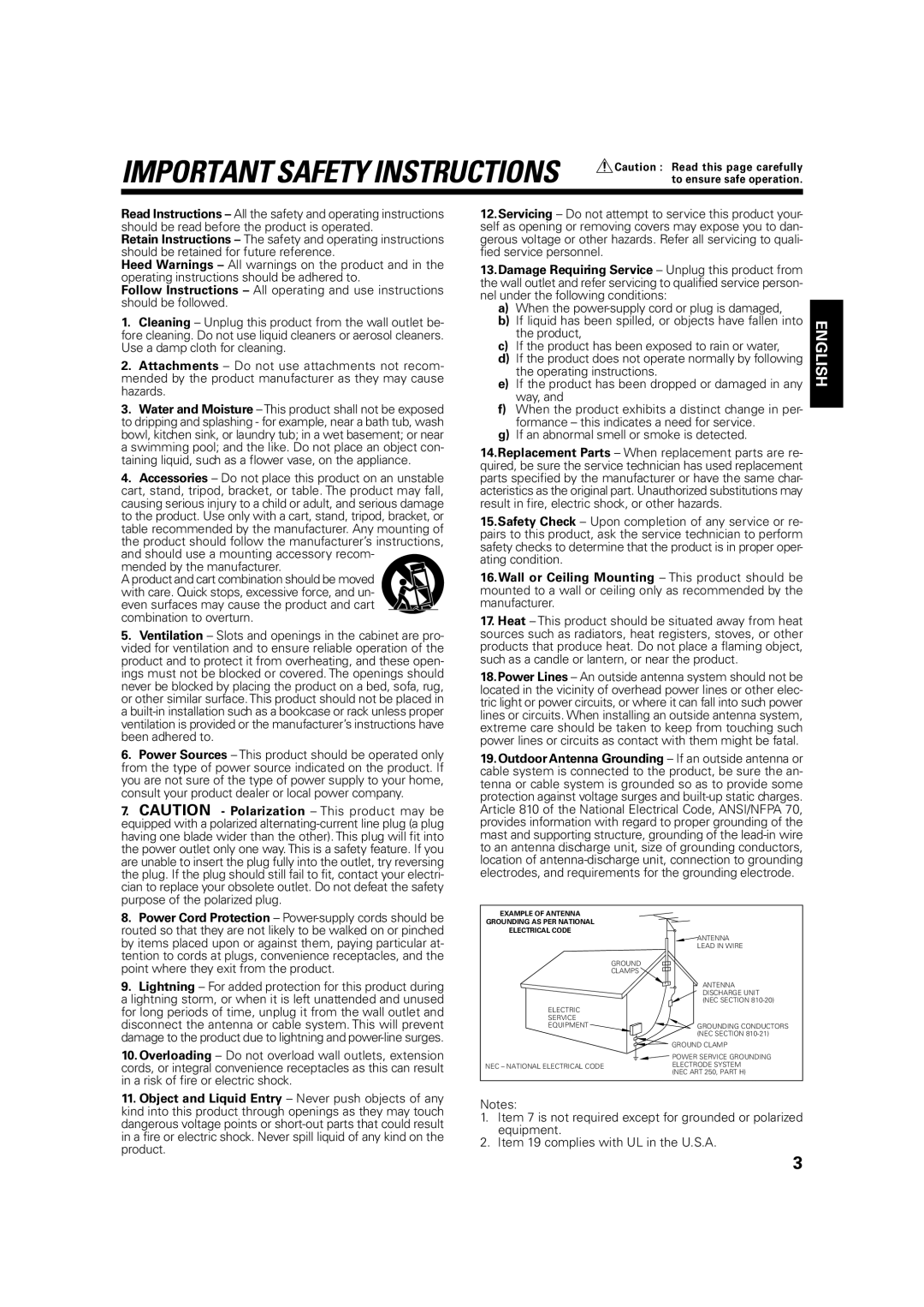 Kenwood KA-S10 instruction manual Important Safety Instructions 