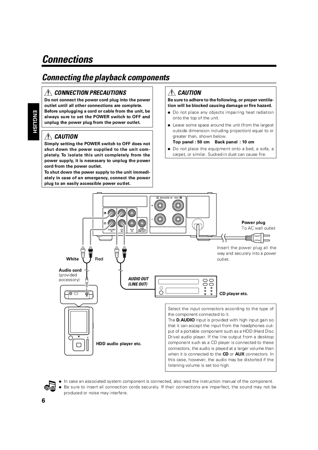 Kenwood KA-S10 instruction manual Connections, Connecting the playback components 