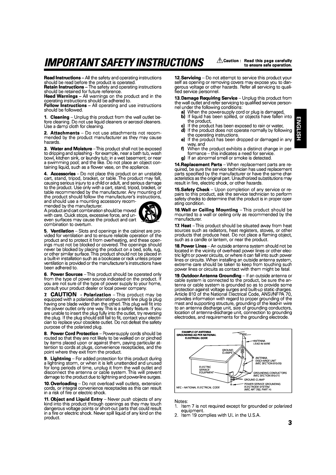 Kenwood KA-S10 instruction manual Important Safety Instructions, English 