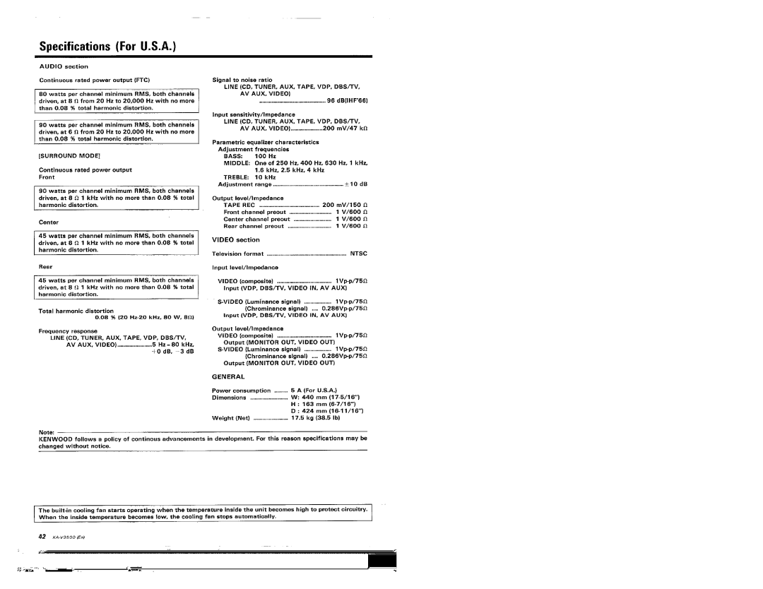 Kenwood KA-V9500 manual 