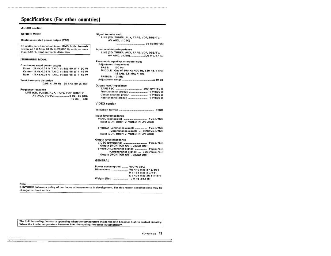 Kenwood KA-V9500 manual 