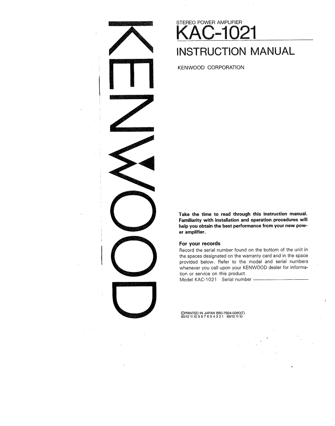 Kenwood KAC-1021 manual 