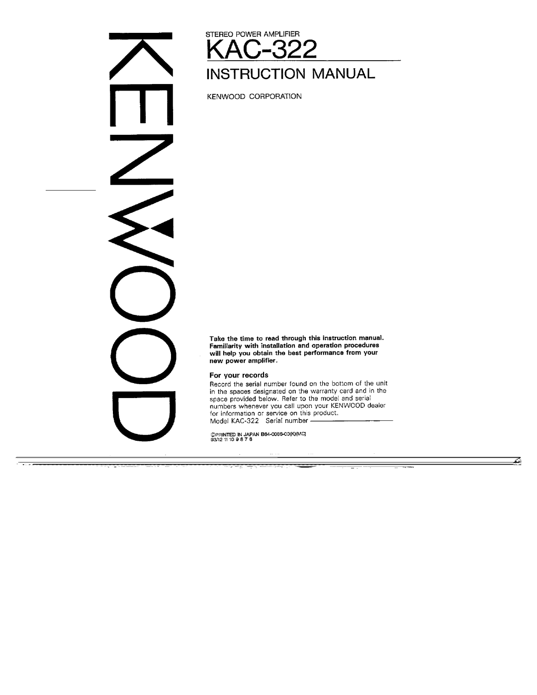 Kenwood KAC-322 manual 