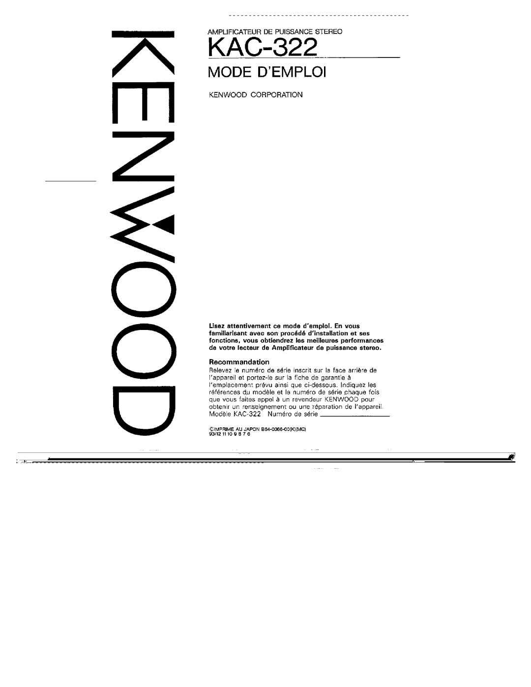 Kenwood KAC-322 manual 