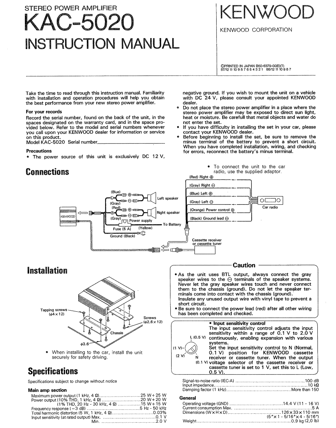 Kenwood KAC-5020 manual 