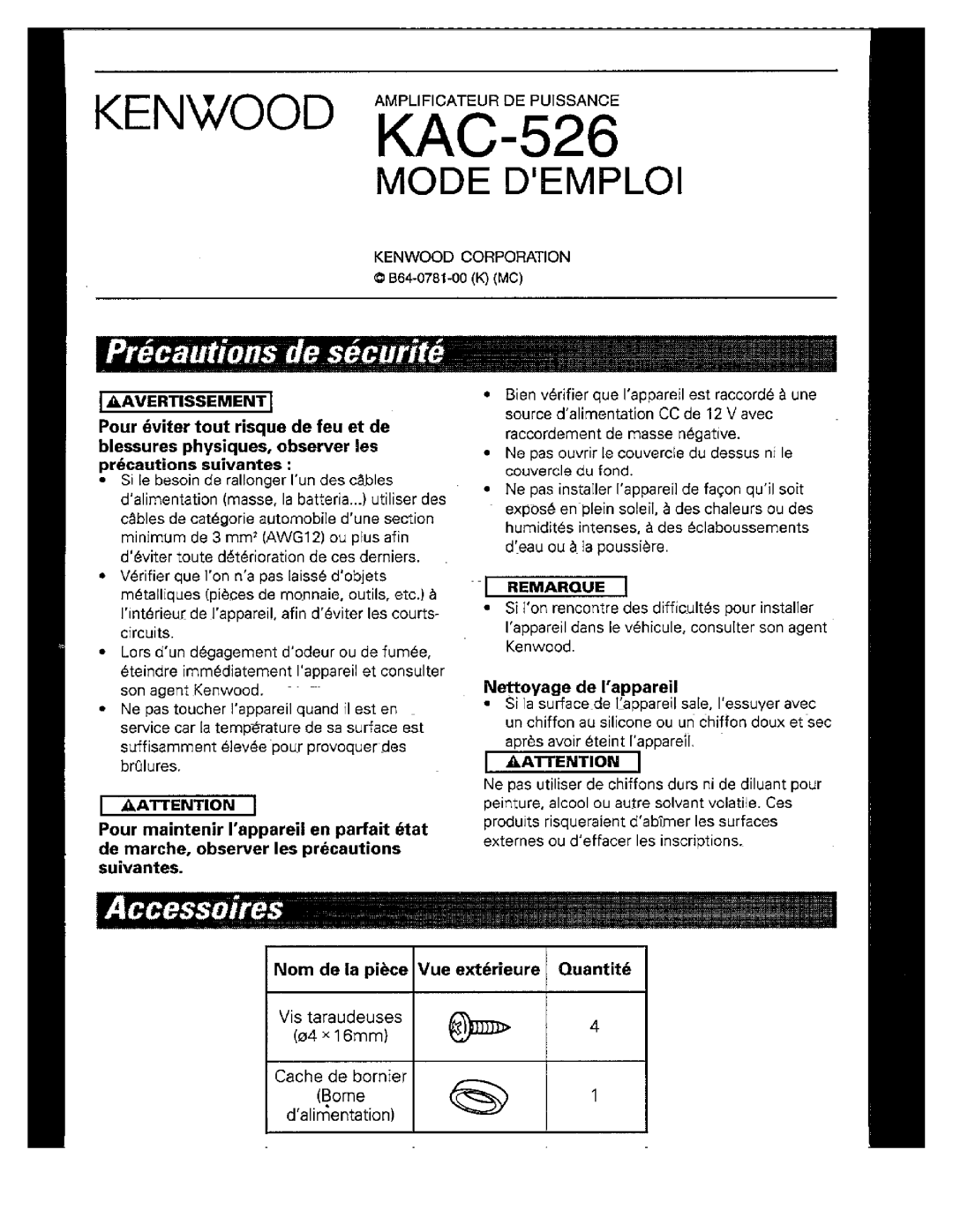 Kenwood KAC-526 manual 