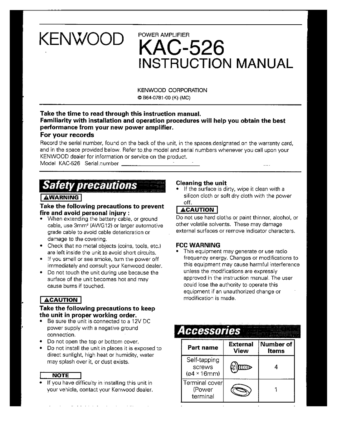 Kenwood KAC-526 manual 