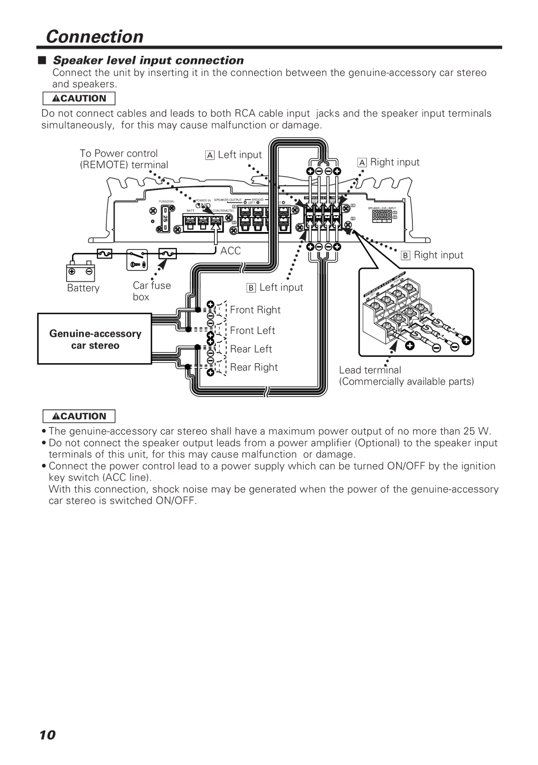 Kenwood KAC-648 instruction manual Speaker level input connection, Acc 