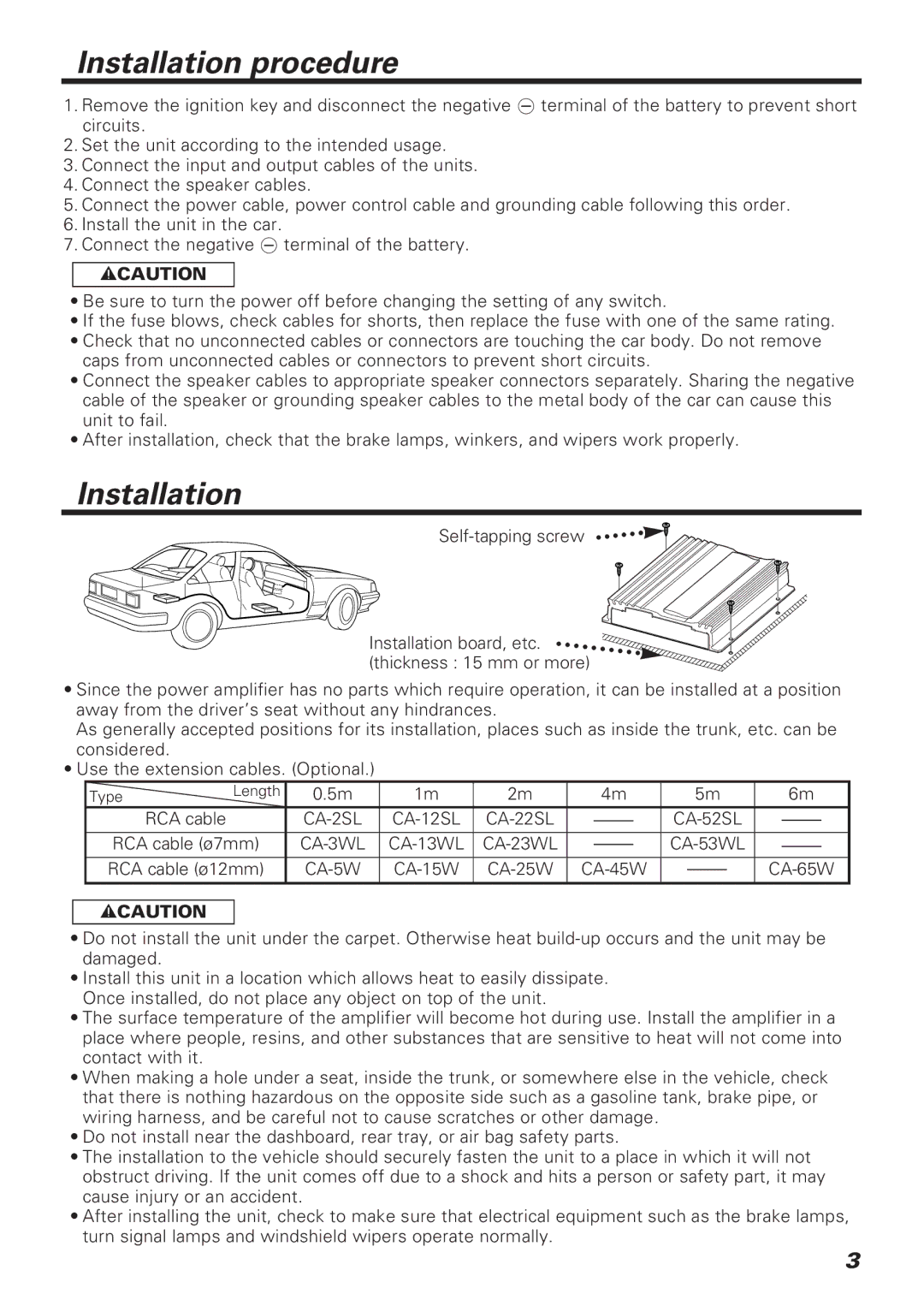 Kenwood KAC-648 instruction manual Installation procedure 