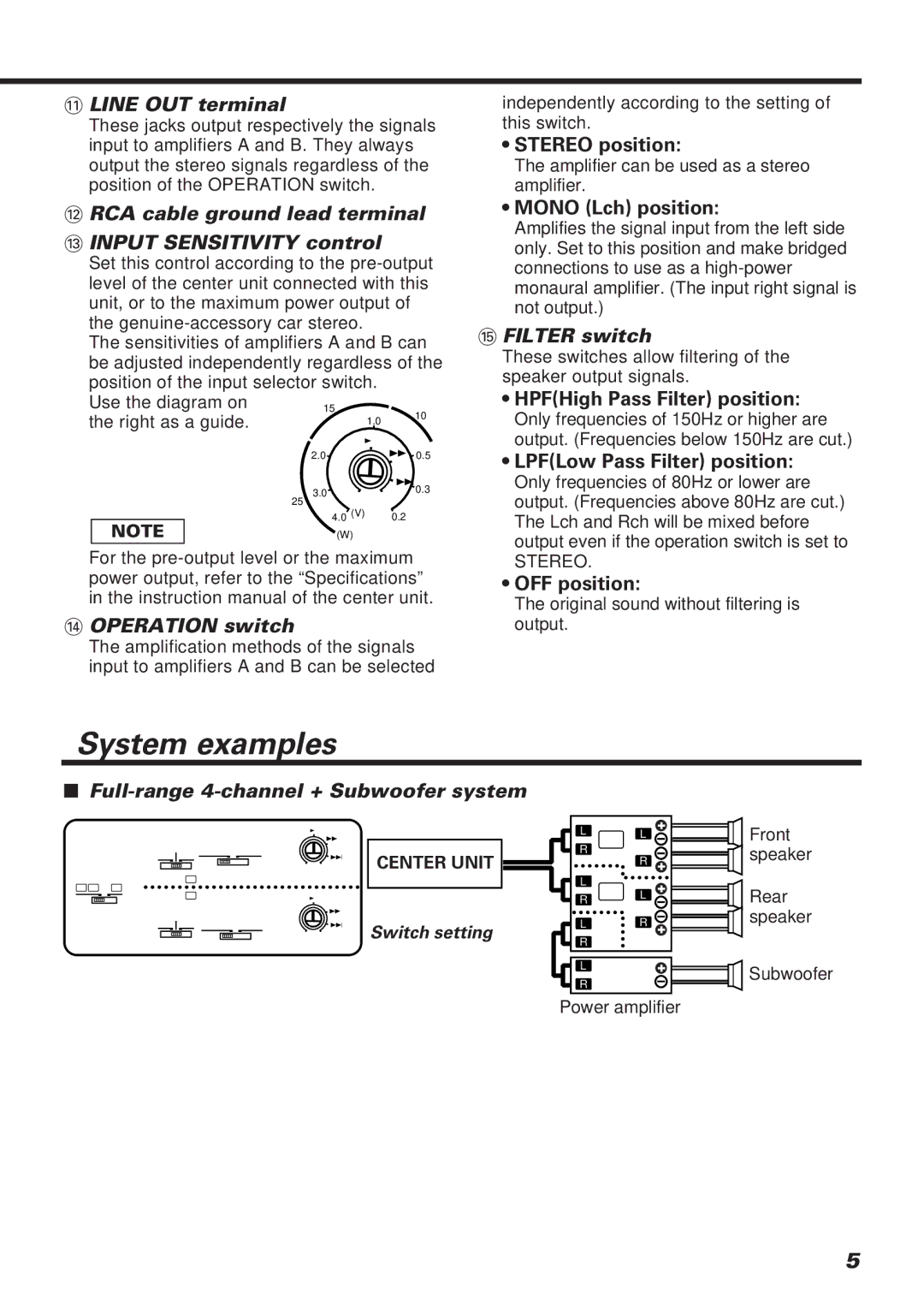 Kenwood KAC-648 instruction manual System examples 